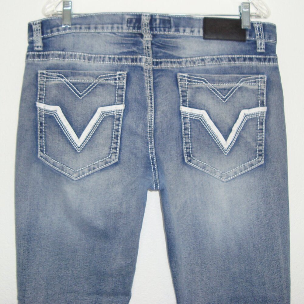 True Luck Men's Thick Stitch Blue Denim Straight Leg Jeans Size 36 x 30